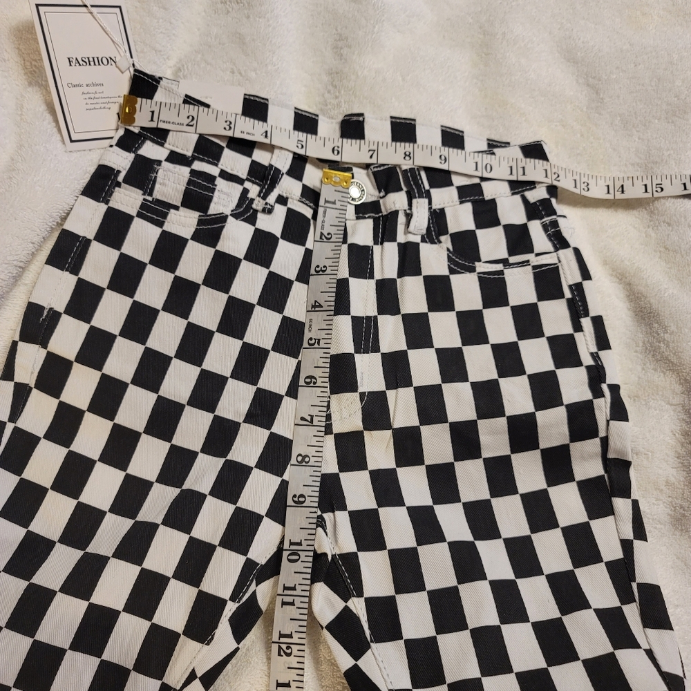 NwT. GIRLS stretch 70s bell bottom flare pants checkered size 10 - Picture 10 of 12